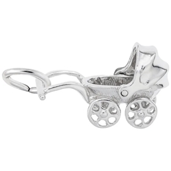 Sterling Canopy Baby Carriage Charm 