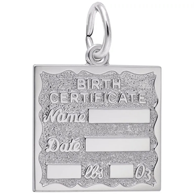 Sterling Birth Certificate Charm 