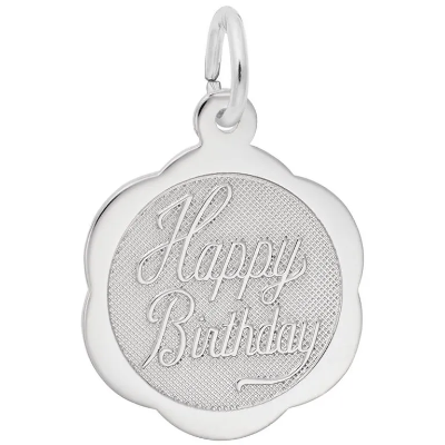 Sterling "Happy Birthday" Scalloped Disk Charm 