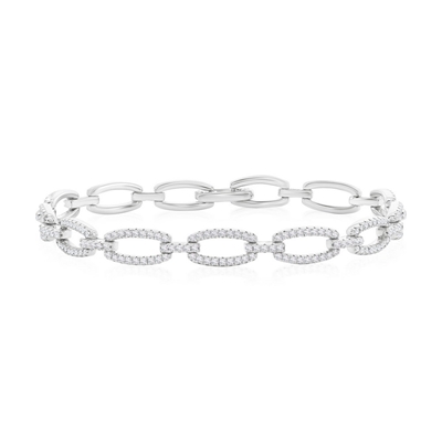 Sterling Open Oval CZ Link Bracelet 