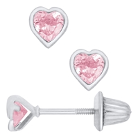 Sterling Pink Heart Baby Earrings